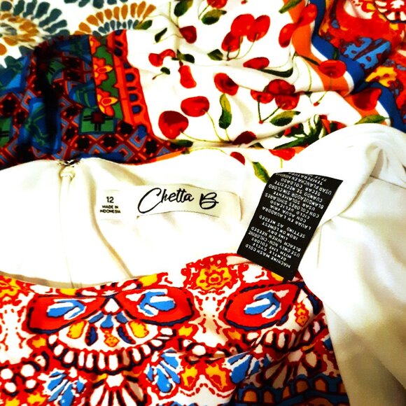 Chetta B Dress Wild Cherry Floral Mosaic Artsy Sleeveless Midi Ruched Waist 12 - Picture 6 of 6